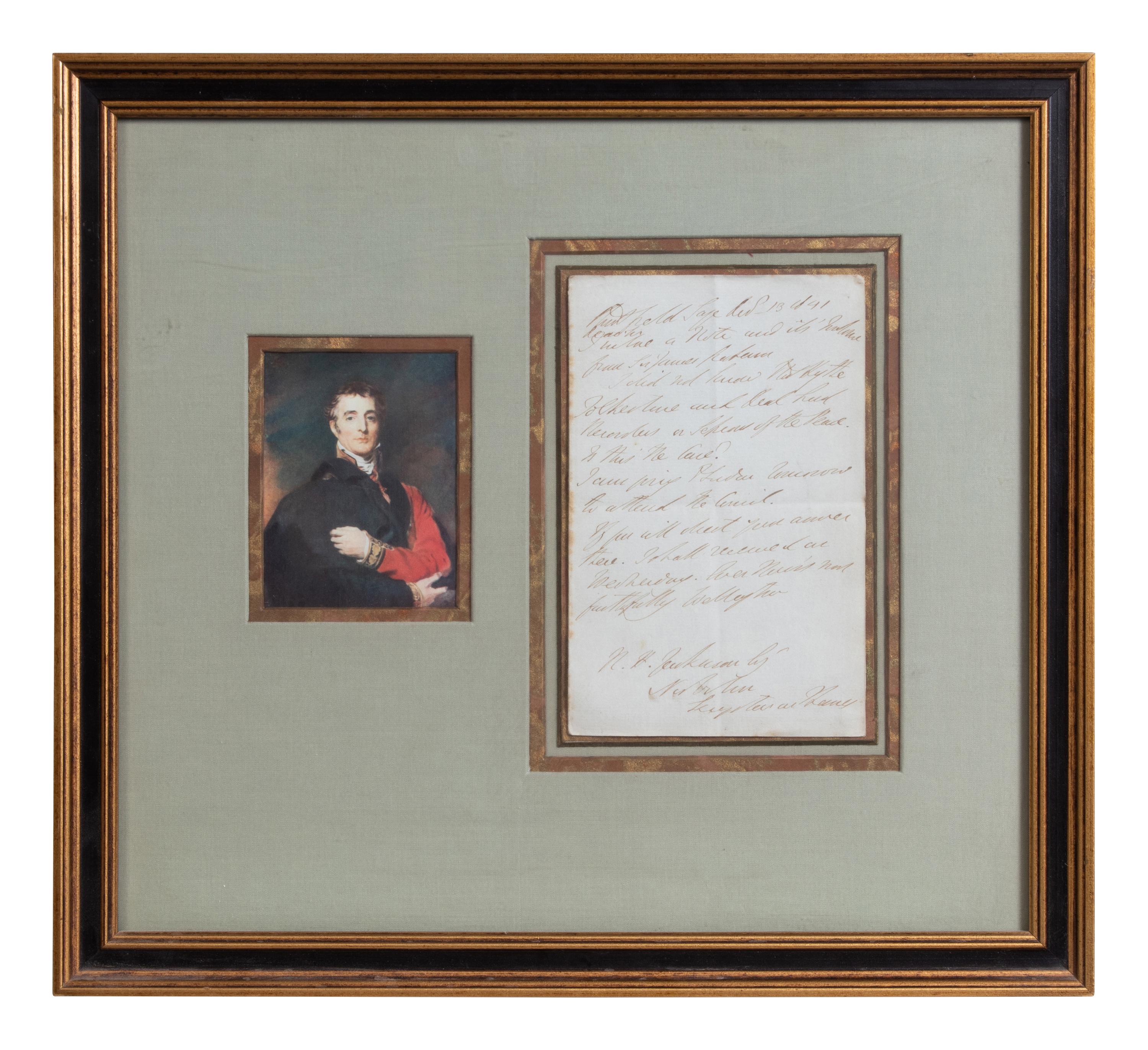 WELLINGTON, Arthur Wellesley, 1st Duke (1769-1852). Autograph letter signed. 13 December 1841.