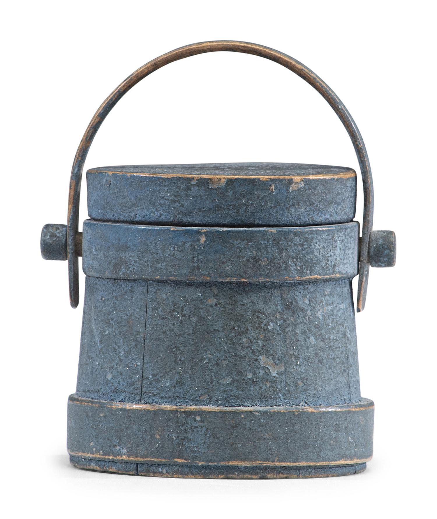 A Blue Painted Miniature Lidded Firkin