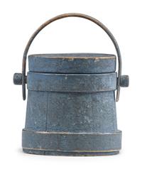A Blue Painted Miniature Lidded Firkin