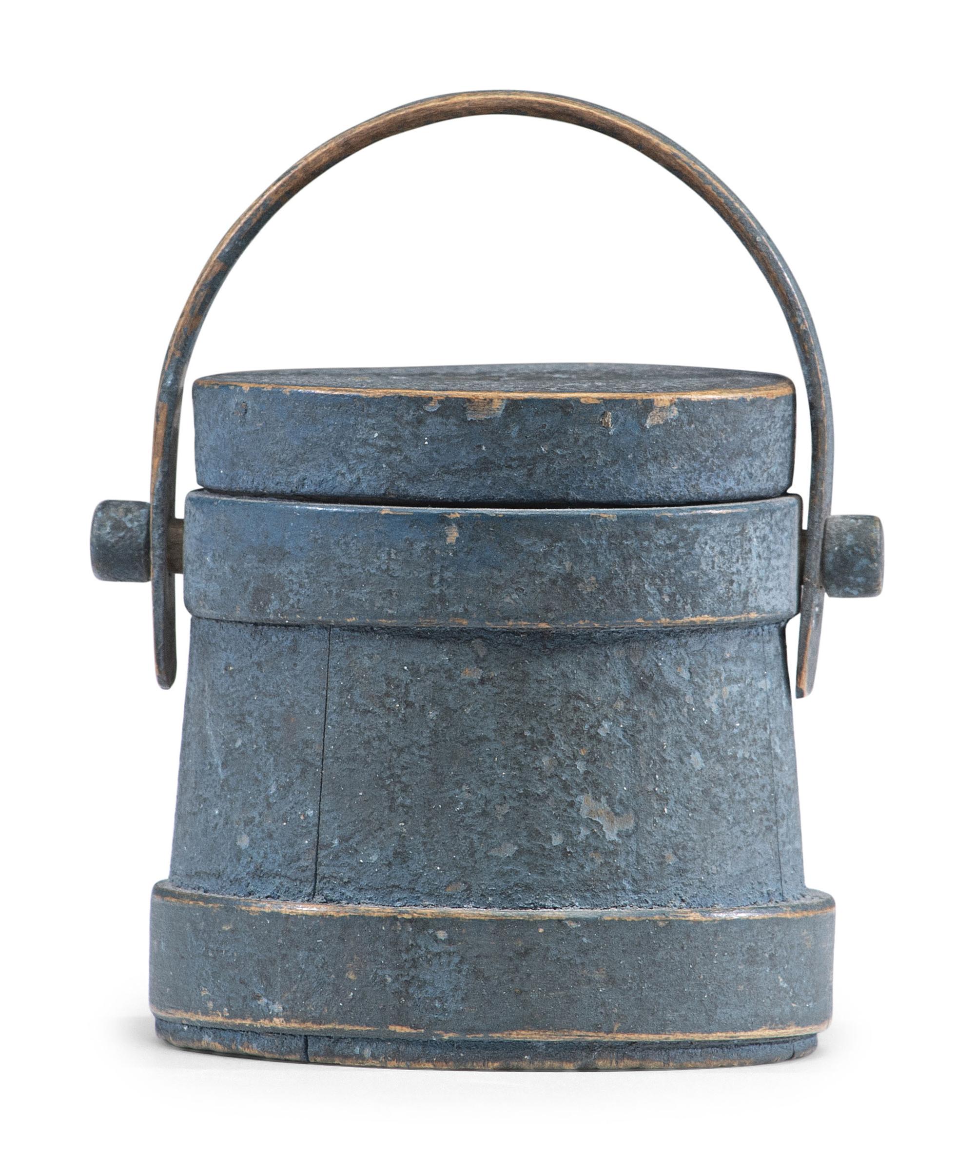 A Blue Painted Miniature Lidded Firkin