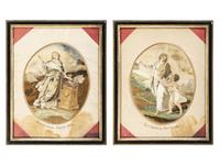 A Pair of Needlework Embroidered Pictures, Wrought by Sara Caroline Scovin