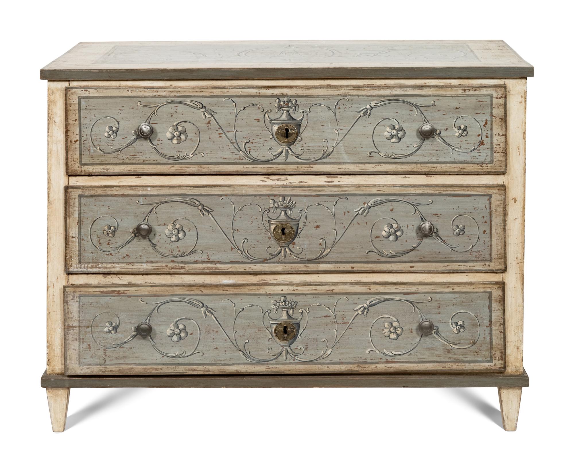 A Continental Polychrome Decorated Commode