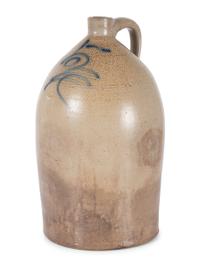 A Stoneware Jug and Crock with Cobalt Decoration