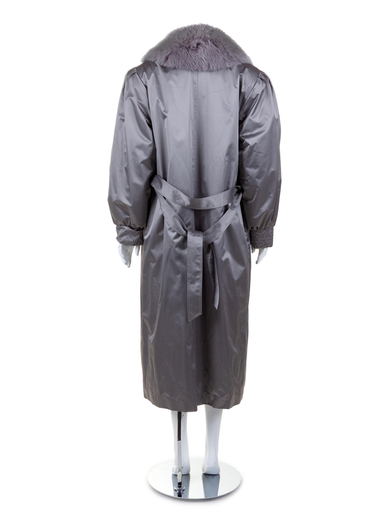 Silver Sateen and Sable and Fox Fur Lined Trench Coat, 1990's-2000's