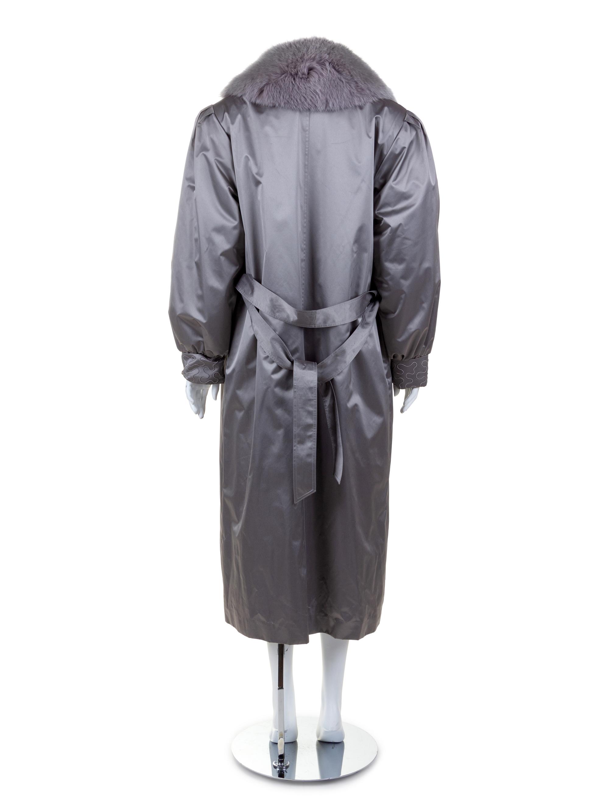 Silver Sateen and Sable and Fox Fur Lined Trench Coat, 1990's-2000's
