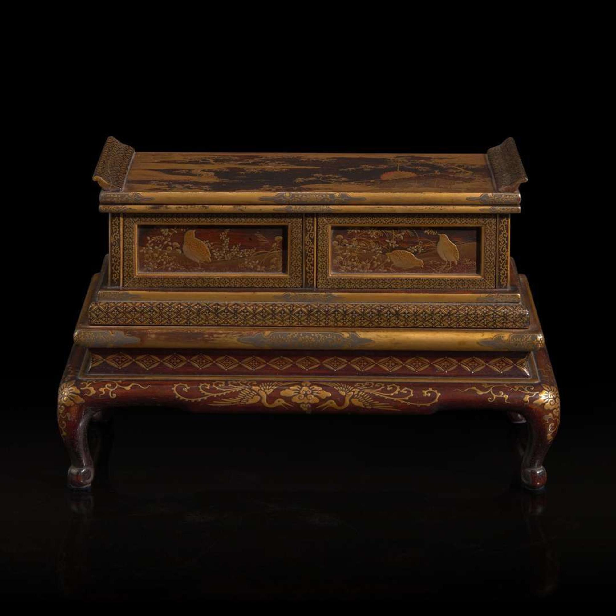 A small Japanese lacquer stand 日本漆金时绘木架 Meiji to Taisho period ?????
