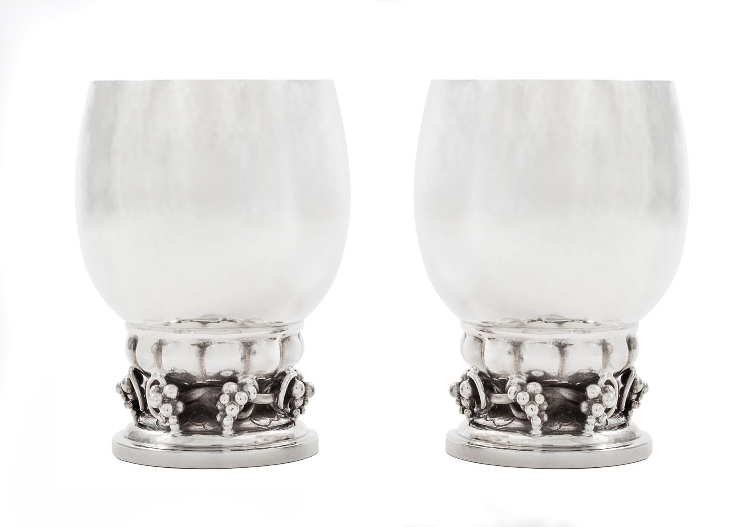 A Pair of Danish Silver Wine Cups, Georg Jensen Silversmithy, Copenhagen, Second Half 20th Century, each having a spot-hammered finish