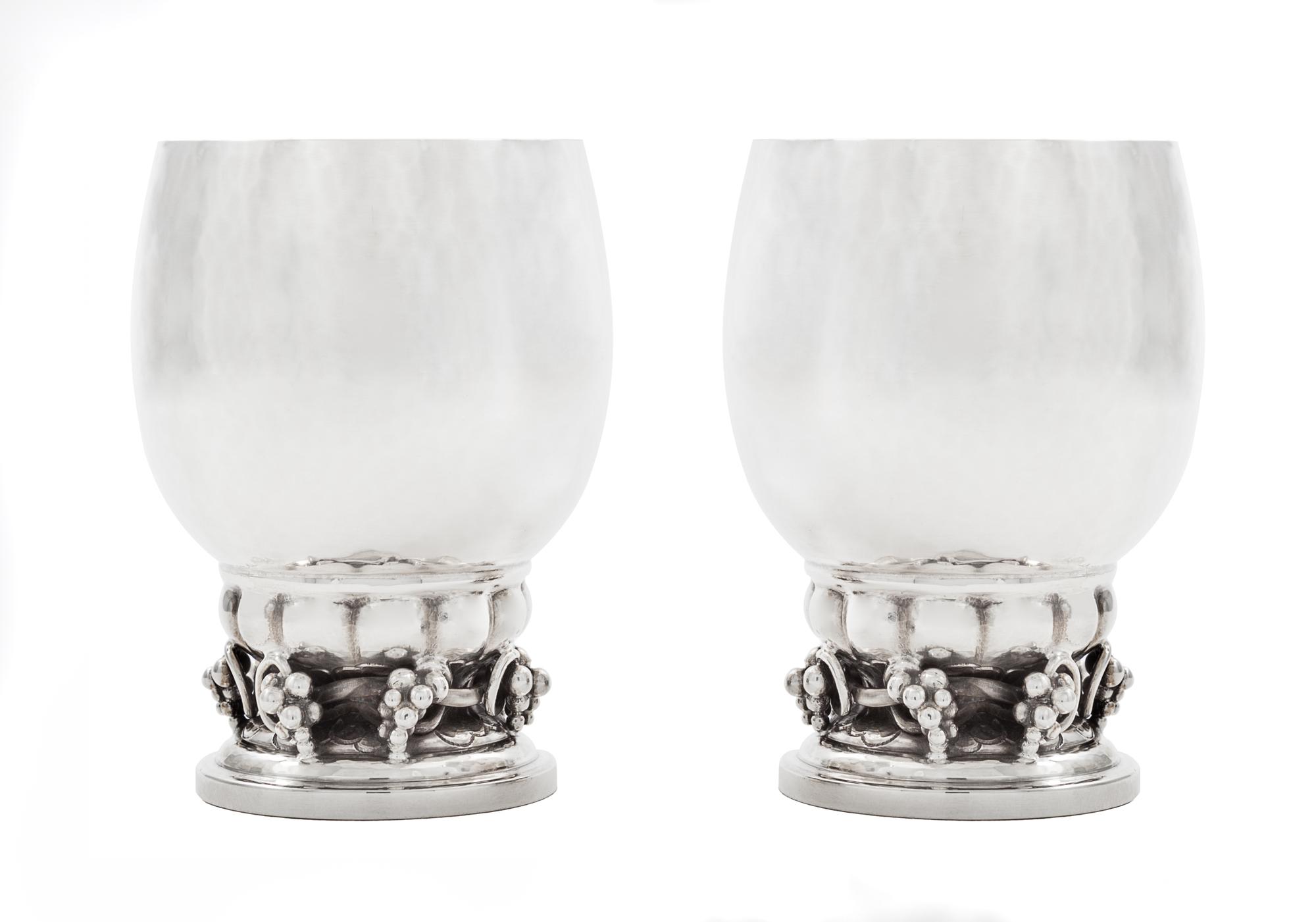 A Pair of Danish Silver Wine Cups, Georg Jensen Silversmithy, Copenhagen, Second Half 20th Century, each having a spot-hammered finish