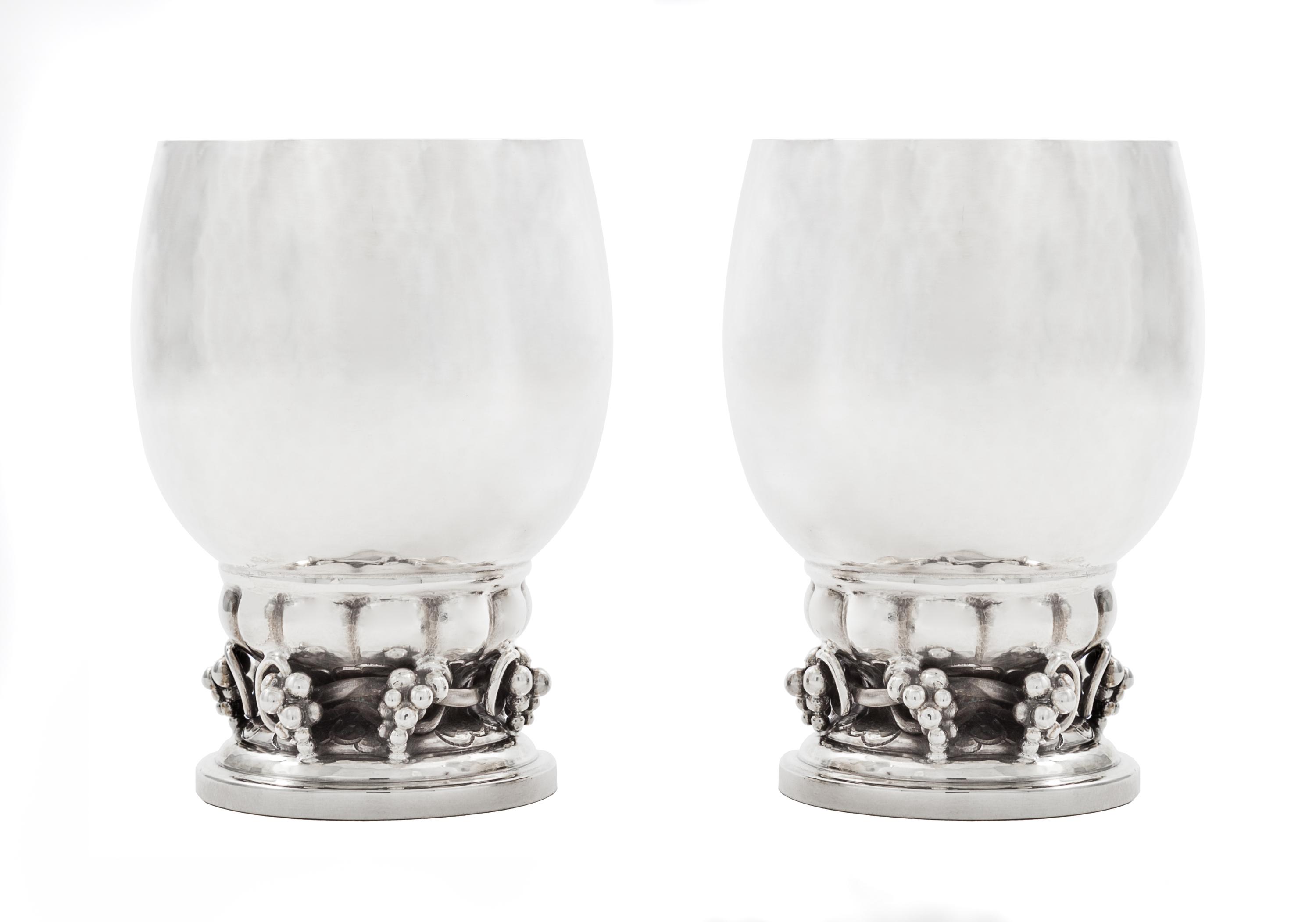 A Pair of Danish Silver Wine Cups, Georg Jensen Silversmithy, Copenhagen, Second Half 20th Century, each having a spot-hammered finish
