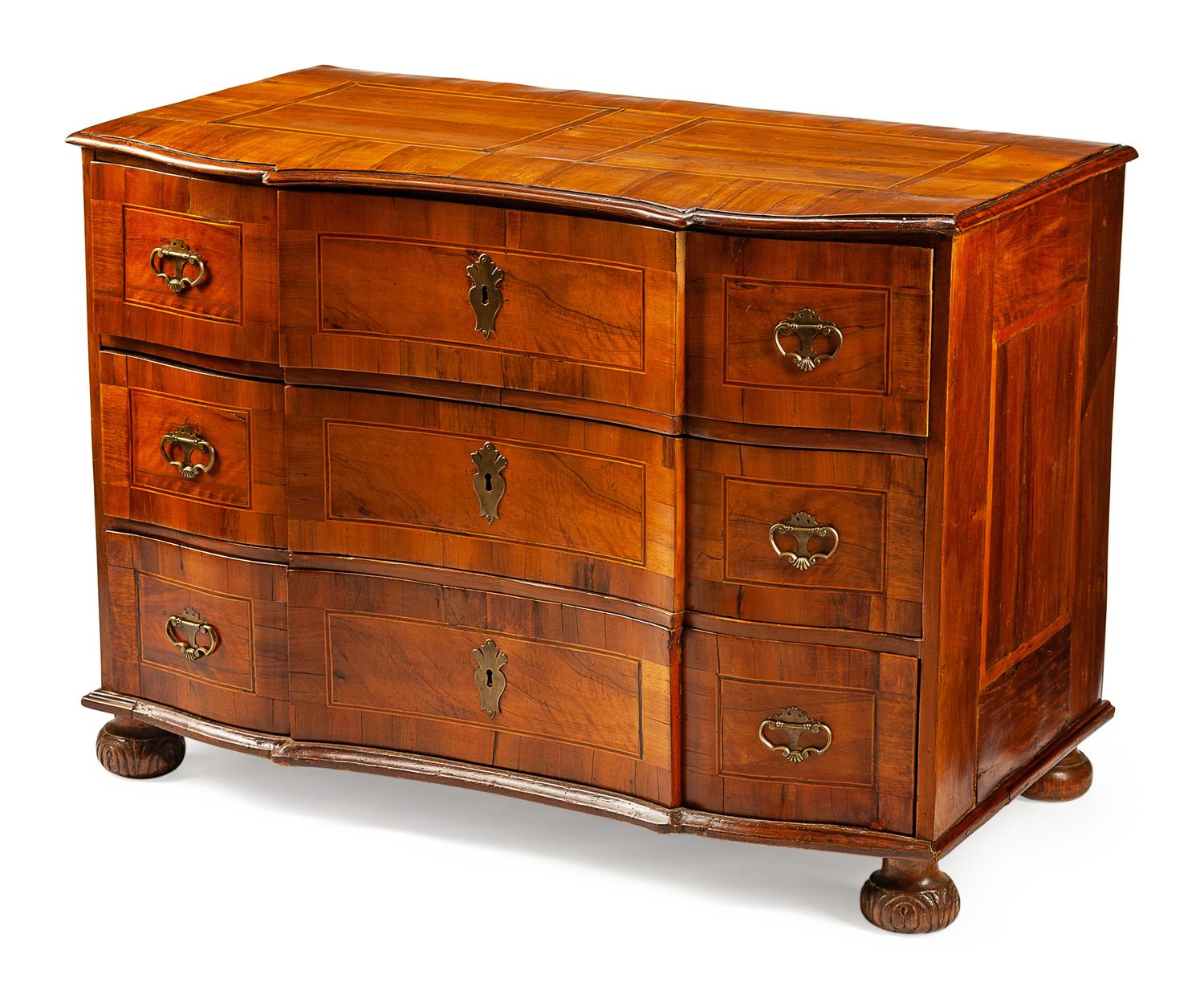 A German Baroque Inlaid Walnut Chest of Drawers
