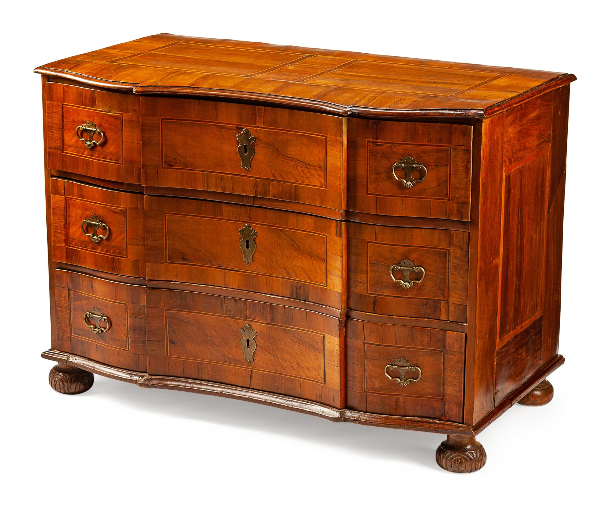 A German Baroque Inlaid Walnut Chest of Drawers