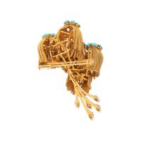 YELLOW GOLD, TURQUOISE AND DIAMOND BROOCH