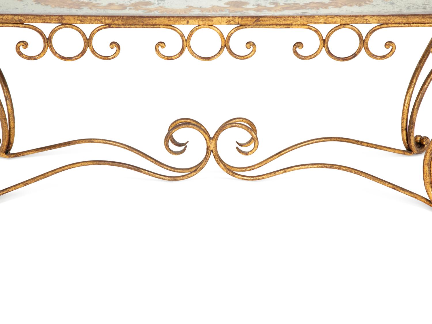 A Gilt Metal and Reverse Painted Glass Low Table