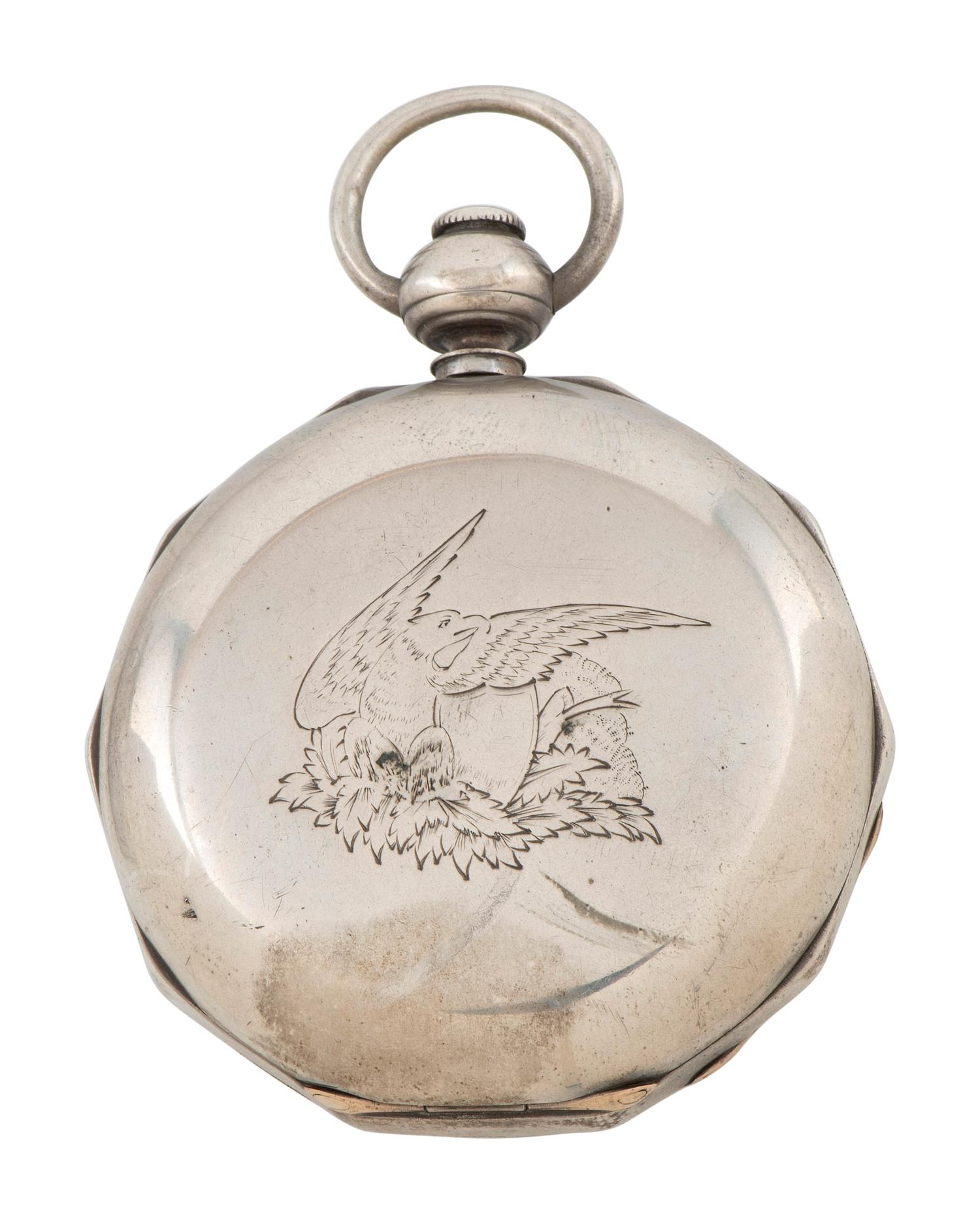 [CIVIL WAR]. Civil War-era pocket watch with patriotic motif. Waltham, MA: American Watch Co., ca 1863.