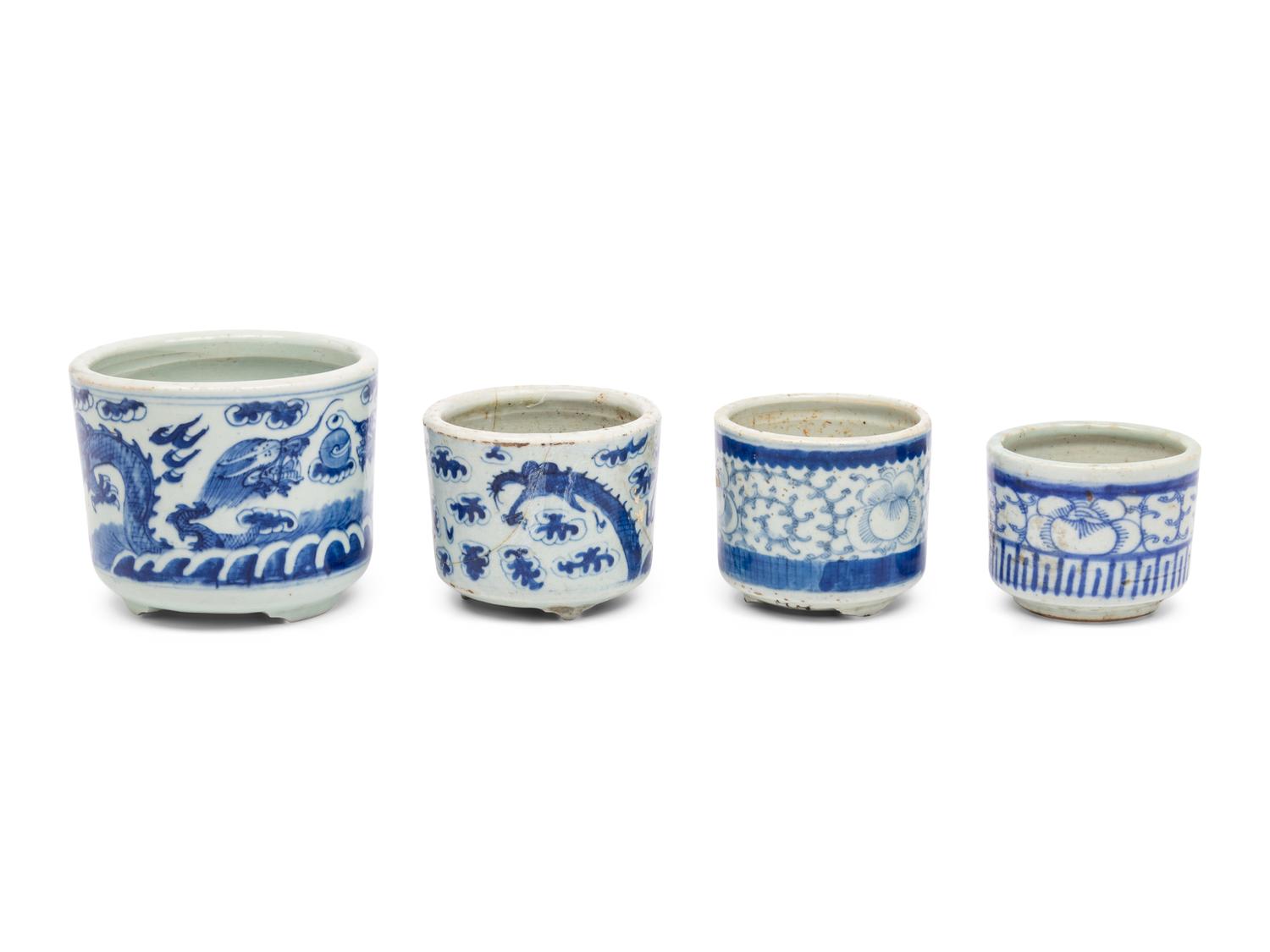 Four Chinese Blue and White Porcelain Pots