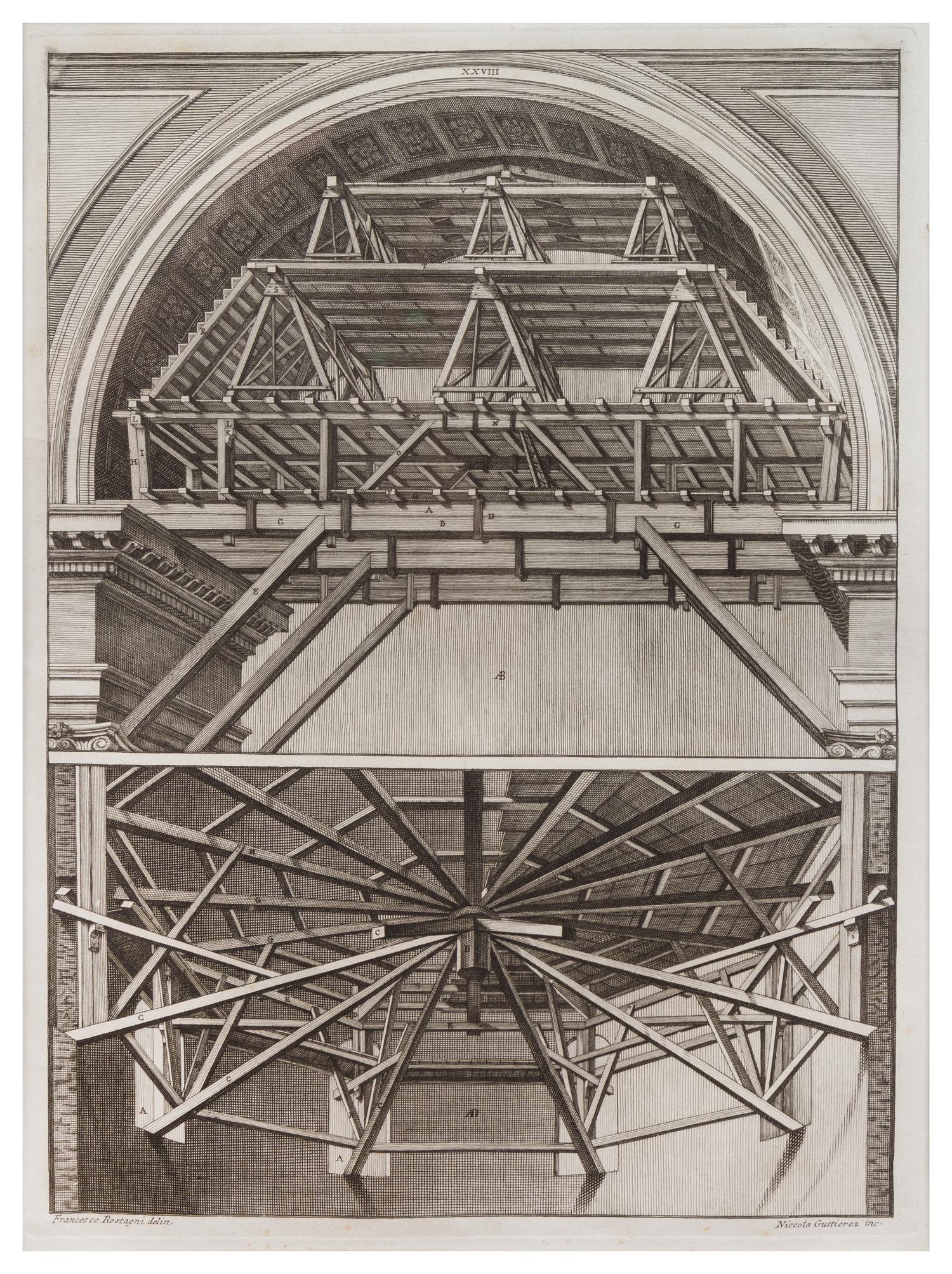 Giuseppe Vasi (after Francesco Rostagni), (Italian, 18th Century), A pair of plates from Castelli, E Ponti di Maestro Niccola Zabaglia