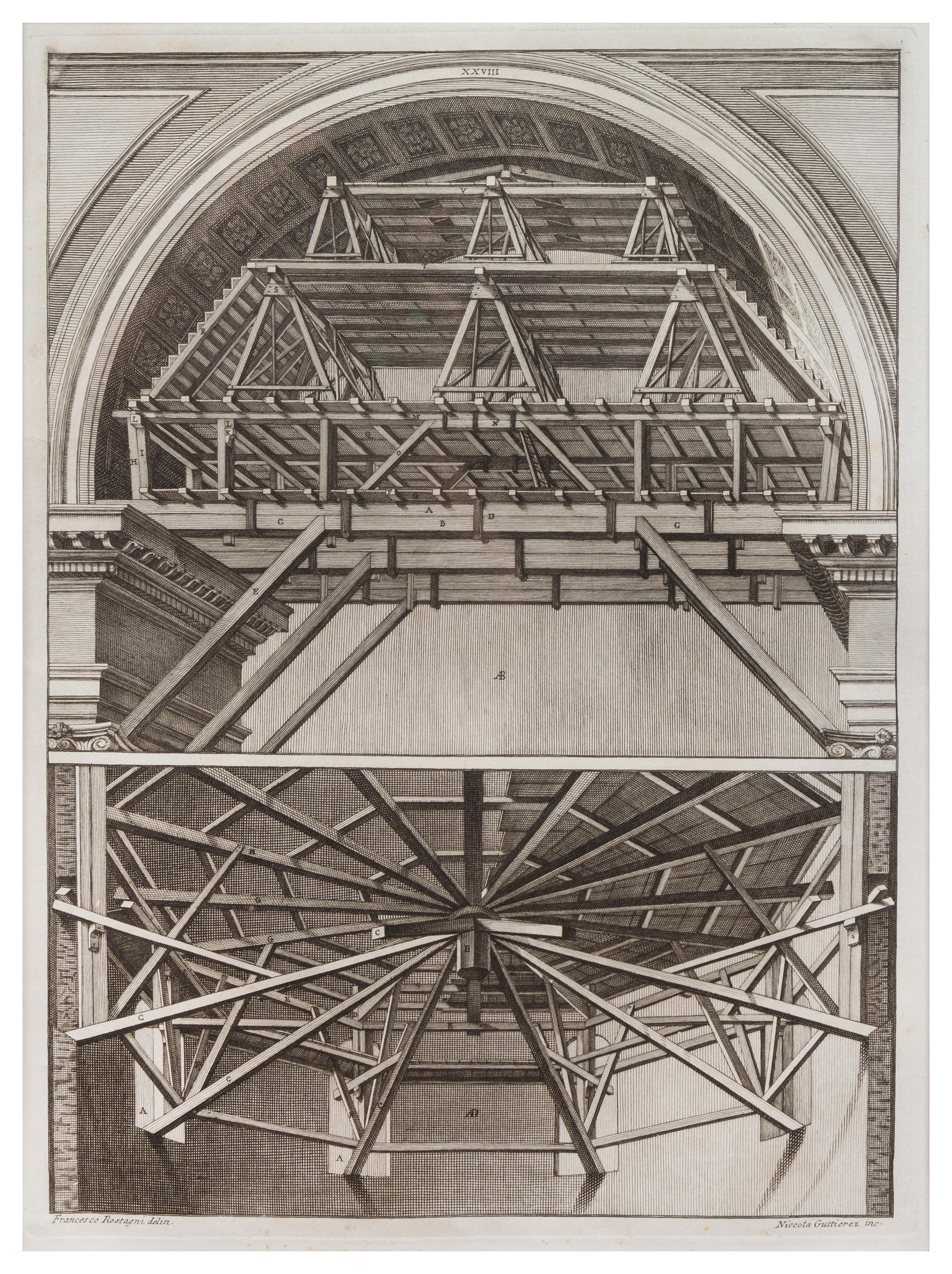 Giuseppe Vasi (after Francesco Rostagni), (Italian, 18th Century), A pair of plates from Castelli, E Ponti di Maestro Niccola Zabaglia