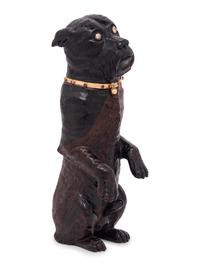 A Diamond and Ruby Inset Carved Hardstone Model of a Terrier