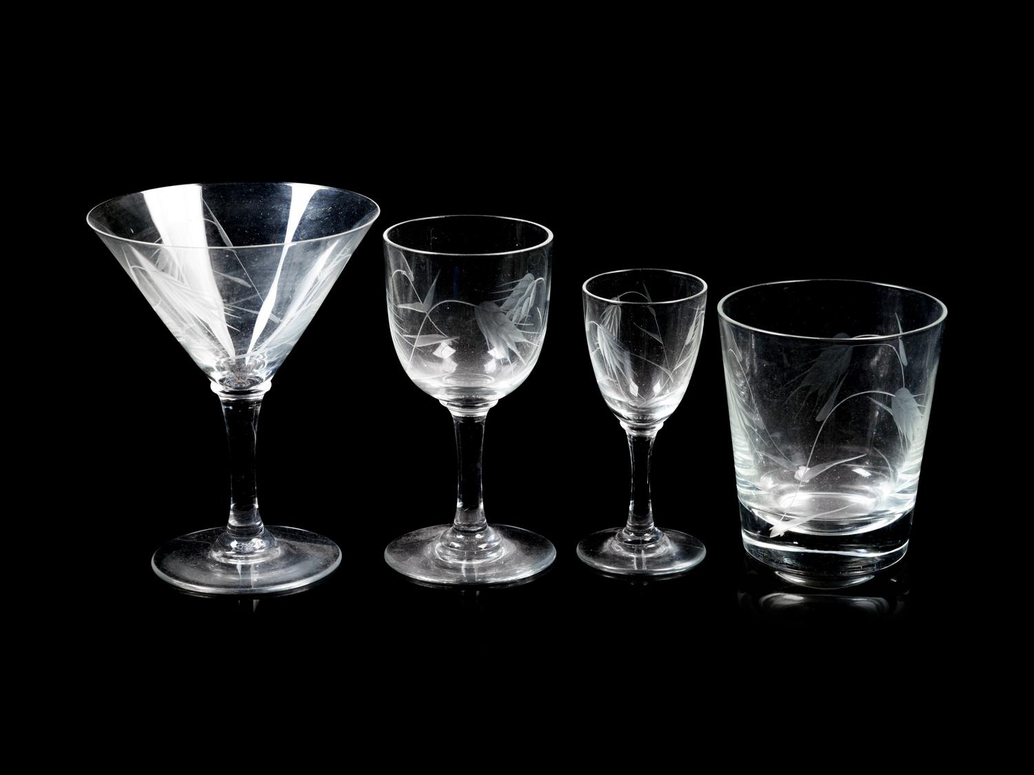 An Etched Glass Partial Stemware Service
