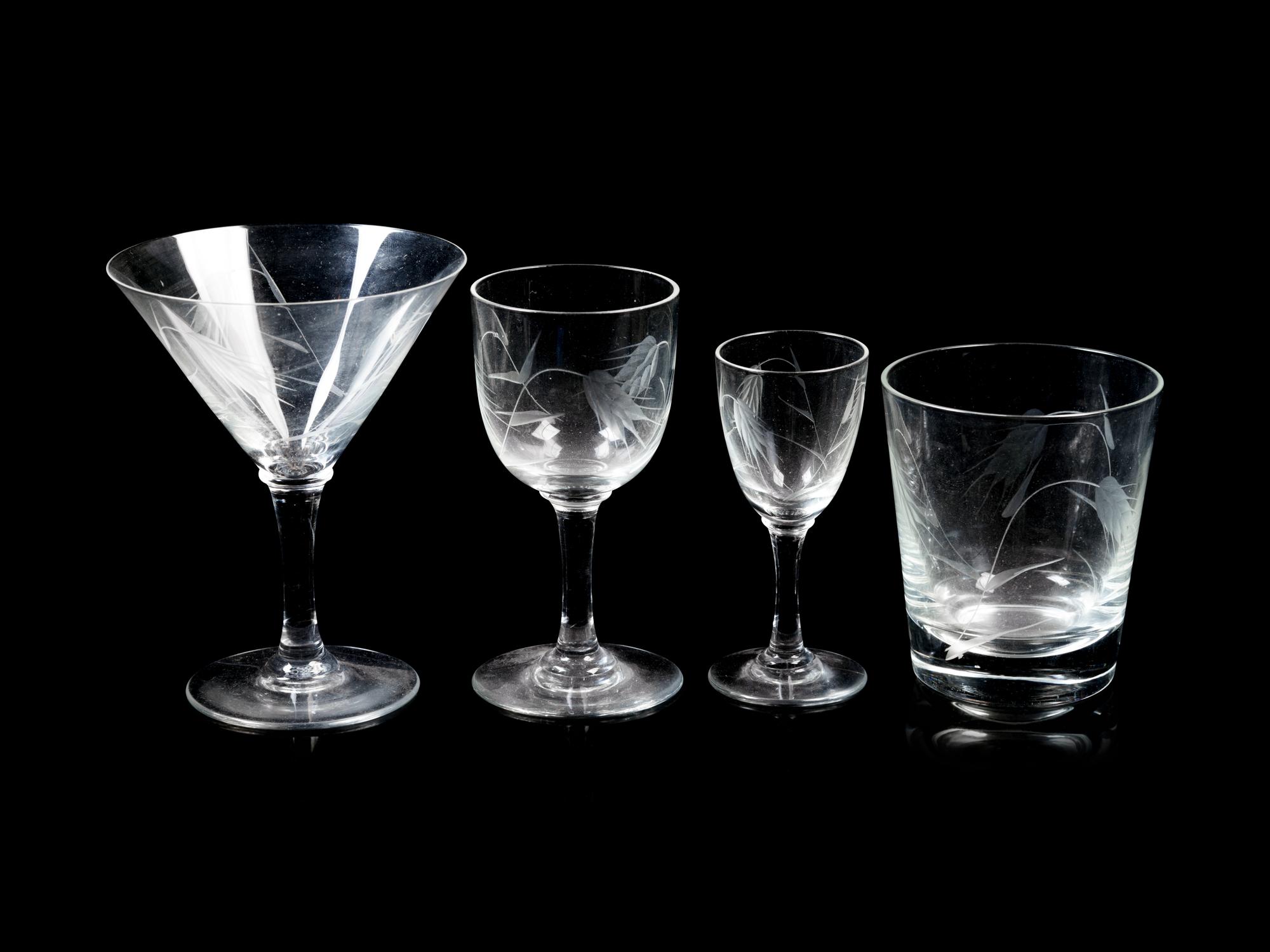 An Etched Glass Partial Stemware Service
