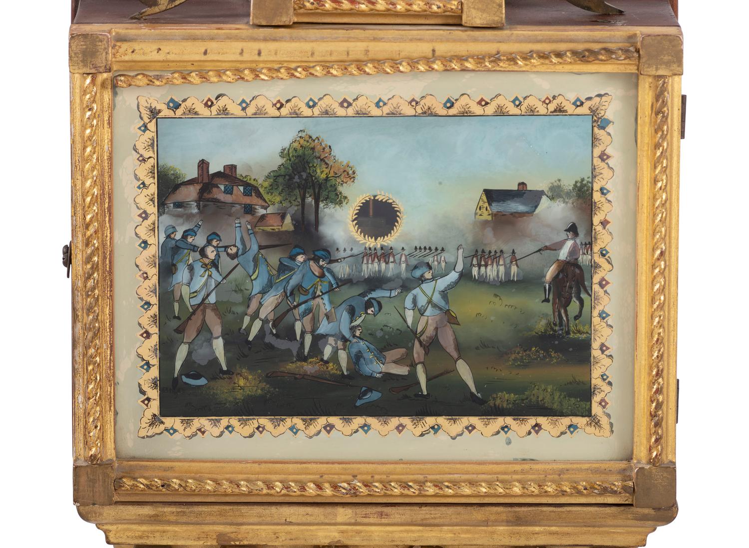 A Scarce Federal 'Battle of Lexington' Parcel Gilt Mahogany Banjo Clock