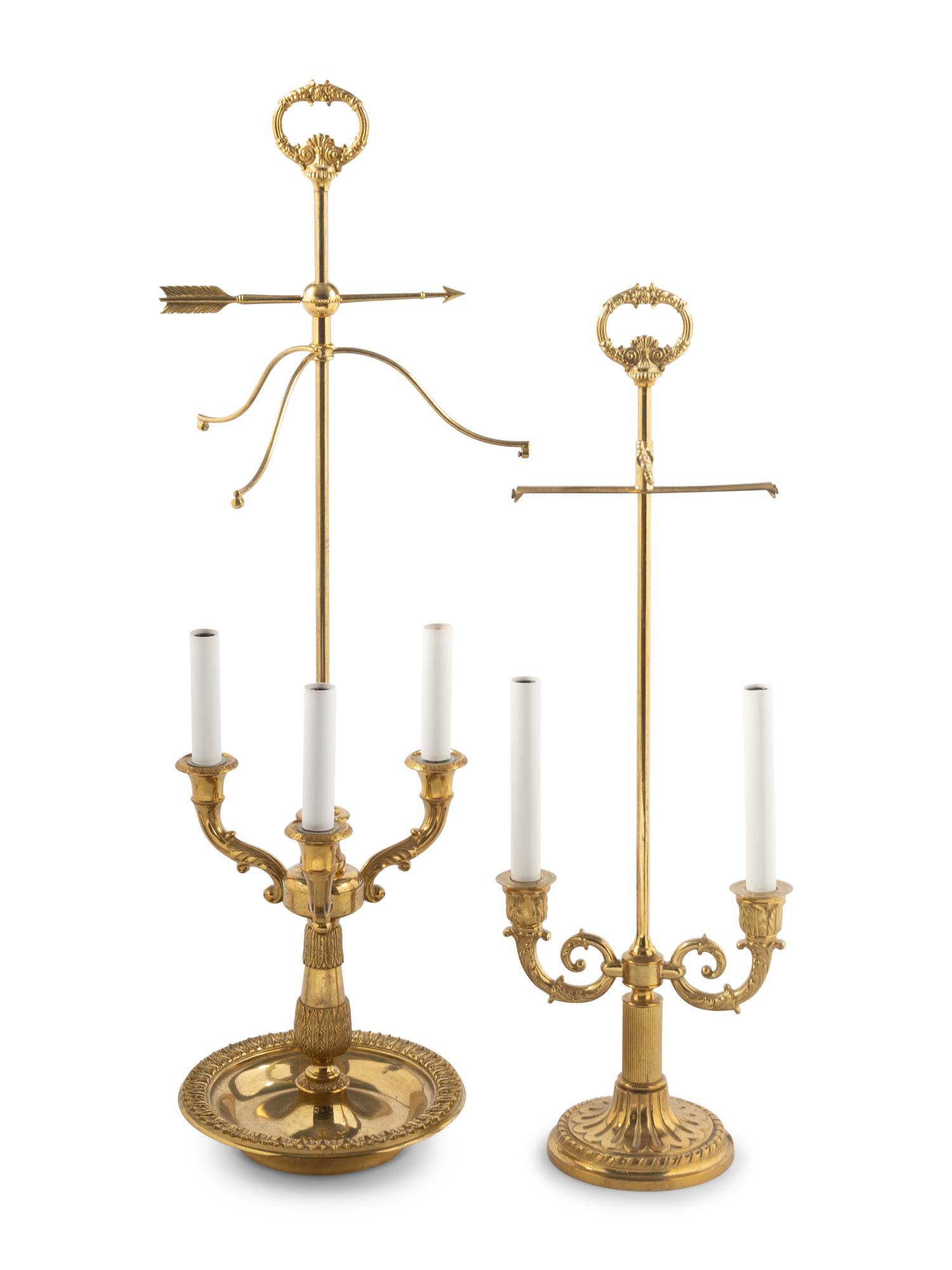 Two French Bouillotte Lamps with Tole Shades