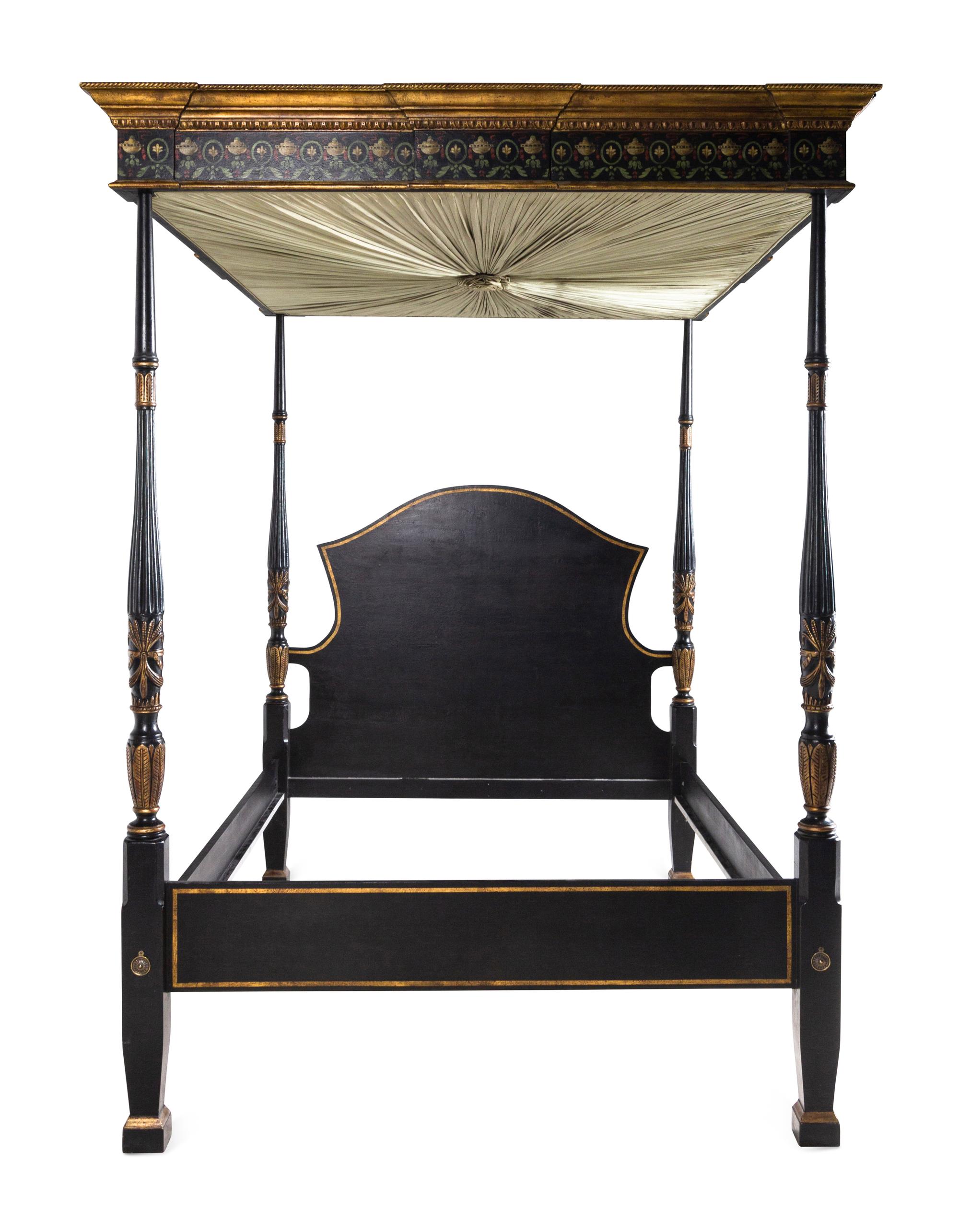 A Regency Style Parcel-Gilt and Ebonized Canopy Bed
