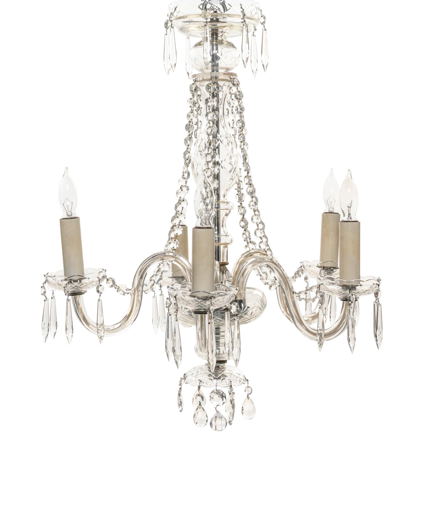 A Georgian Style Cut Glass Six-Light Chandelier