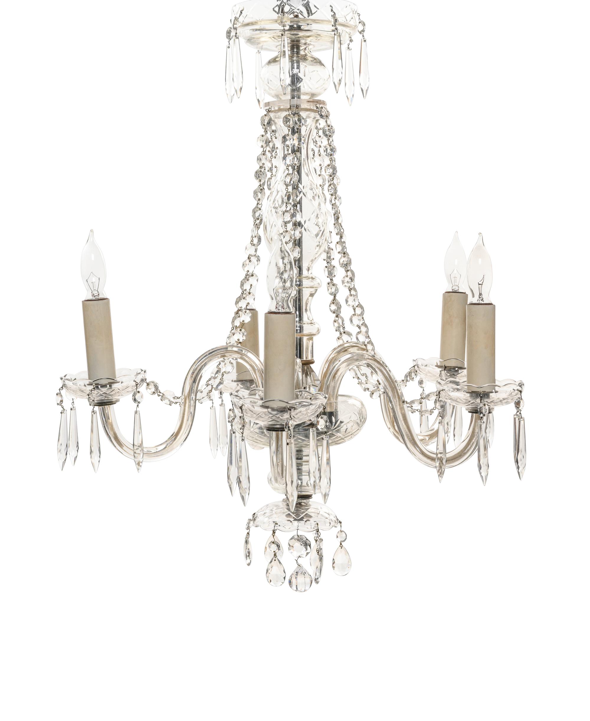 A Georgian Style Cut Glass Six-Light Chandelier