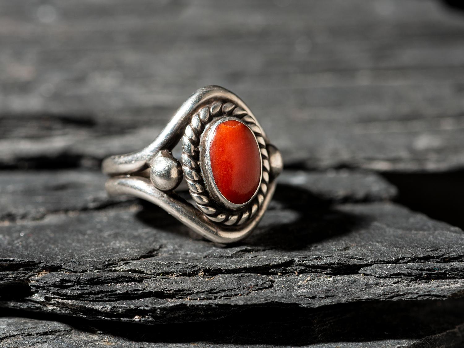 Silver and Coral Ring