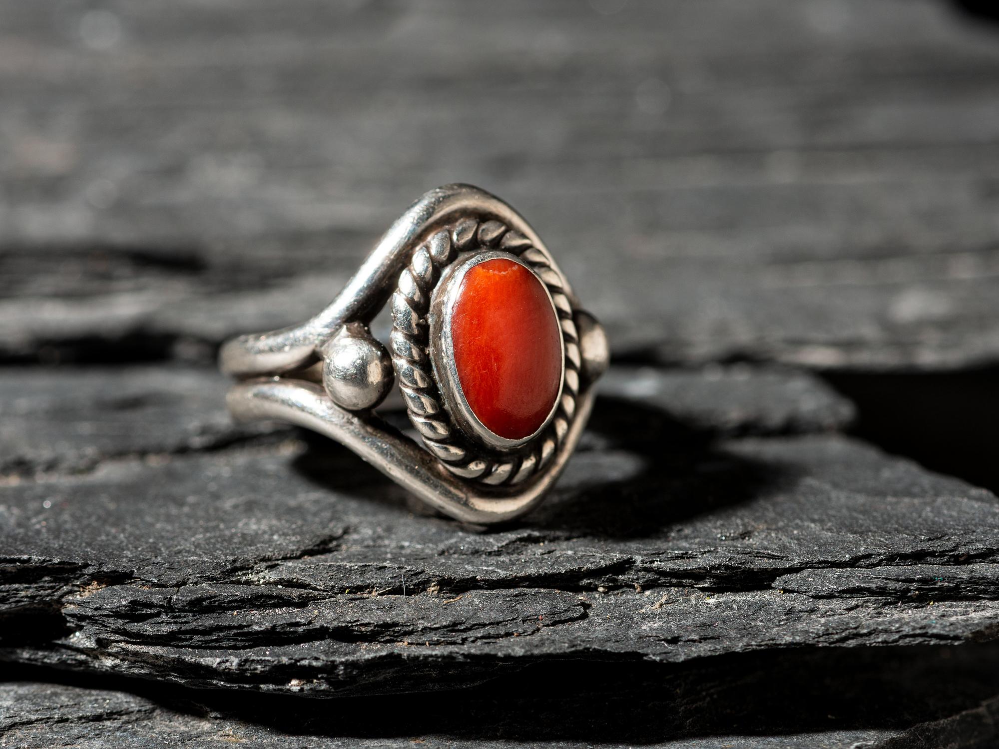 Silver and Coral Ring