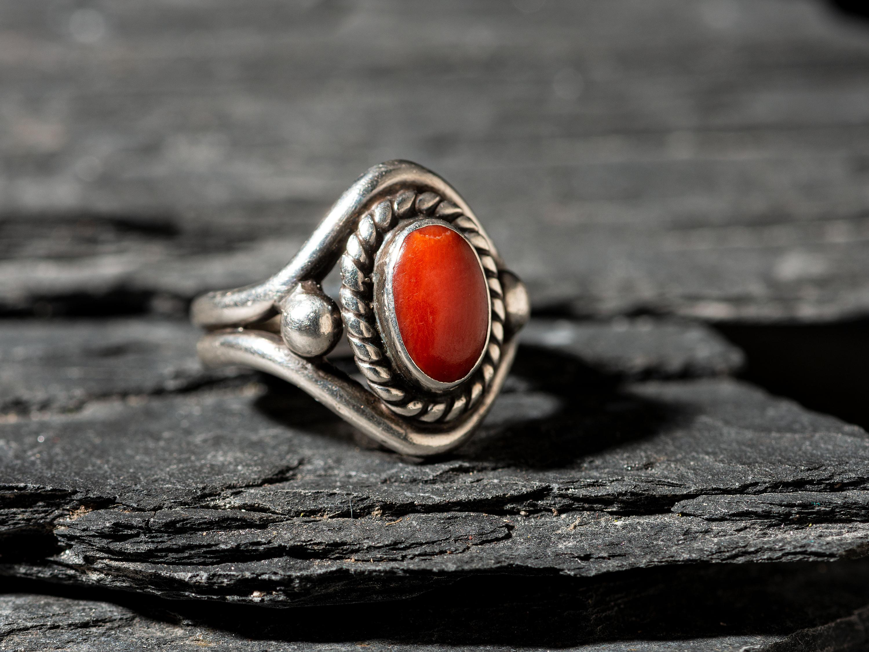 Silver and Coral Ring