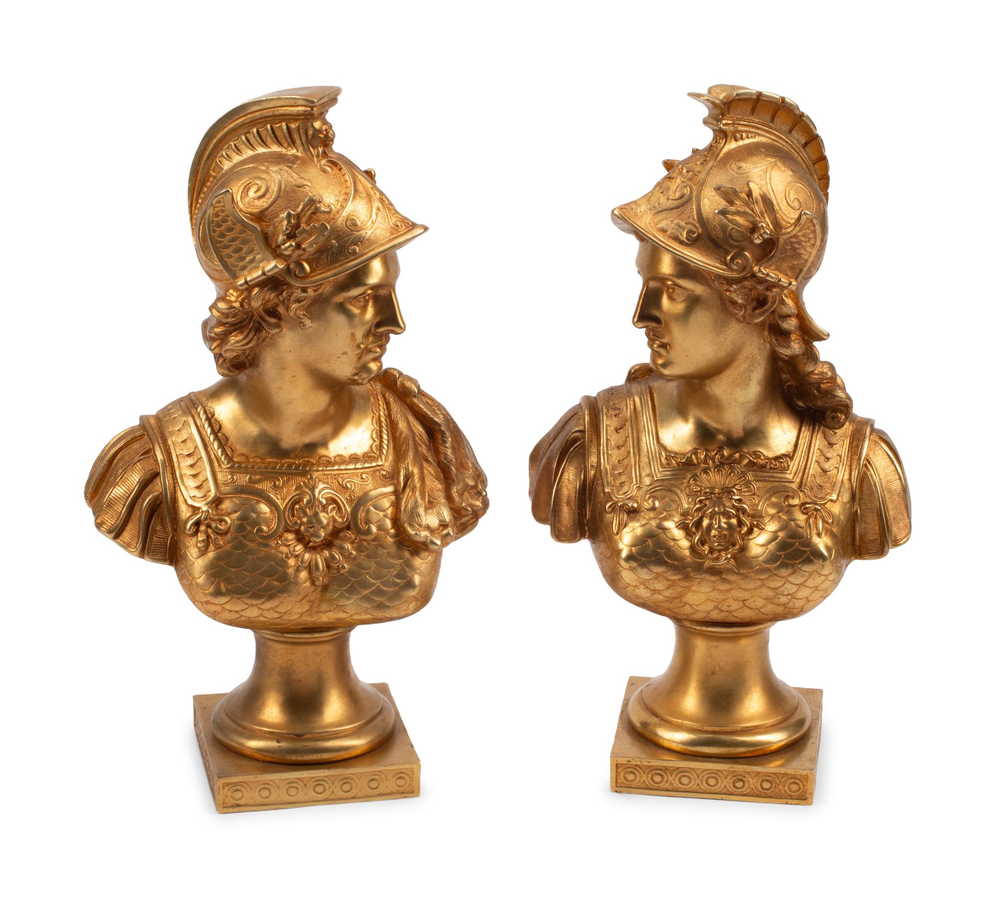 A Pair of French Gilt Bronze Busts