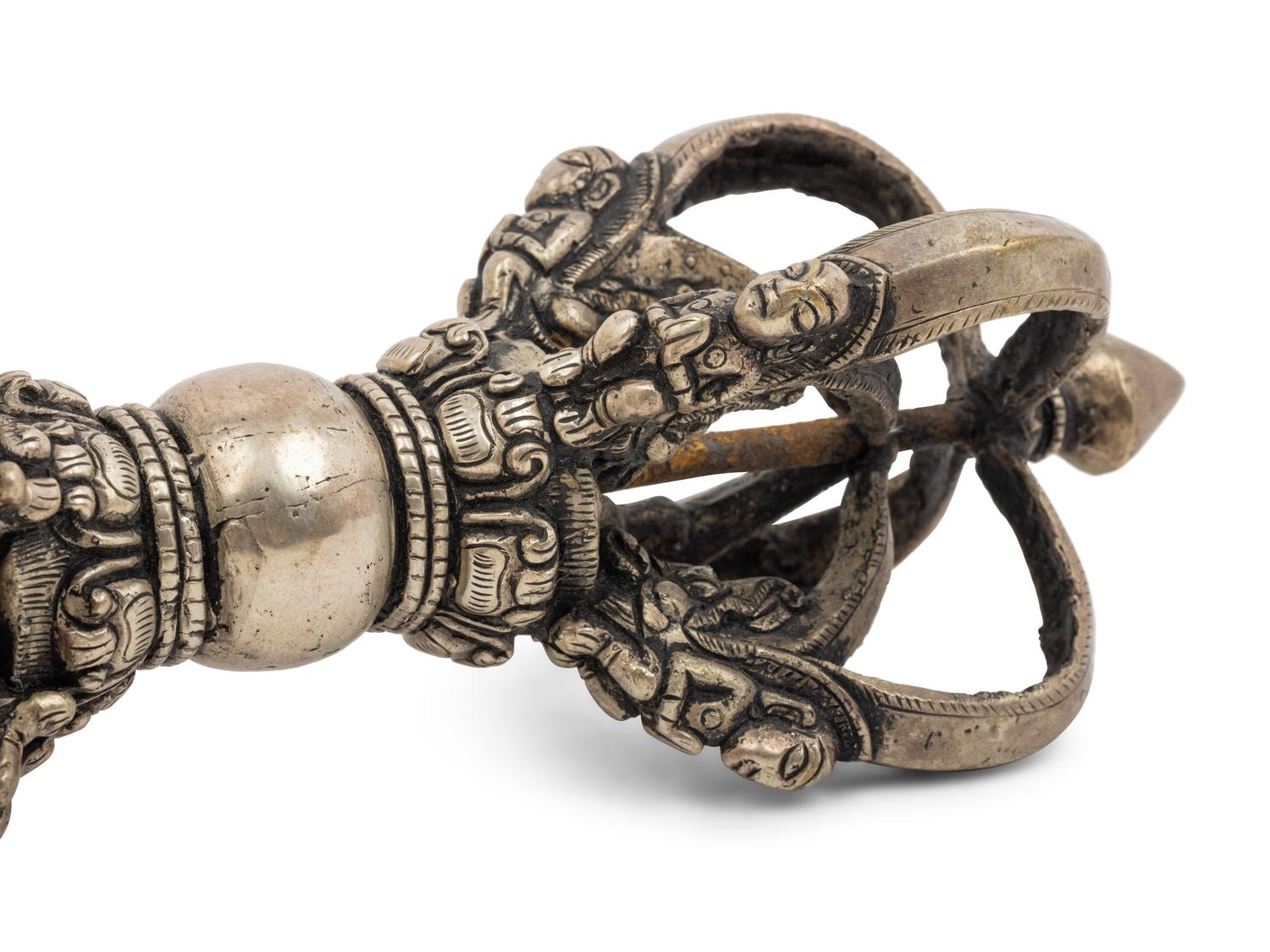 A Large Tibetan Silver Five-Pronged Vajra Dorje