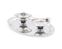 A Georg Jensen Silver Creamer and Sugar with Tray