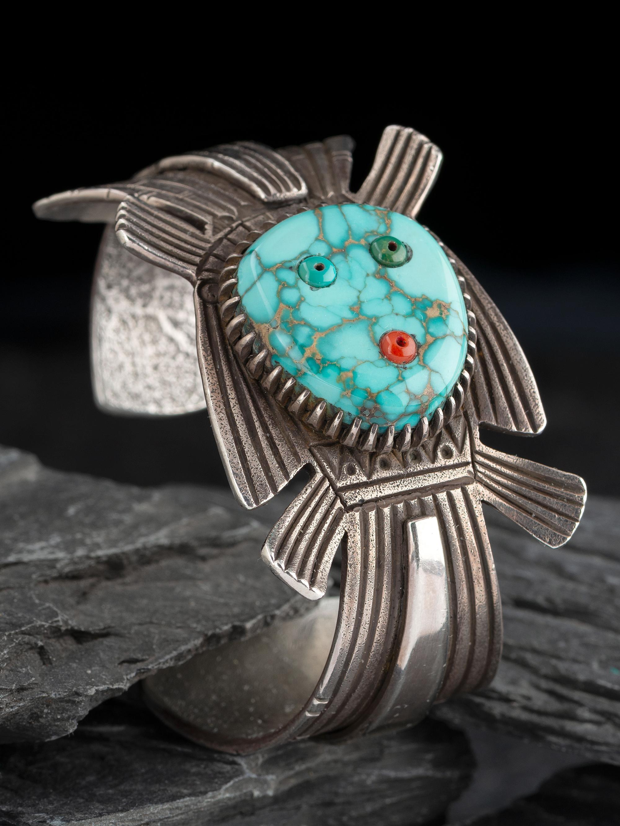 Tufa Cast Silver and Turquoise Yeibichai Cuff Bracelet