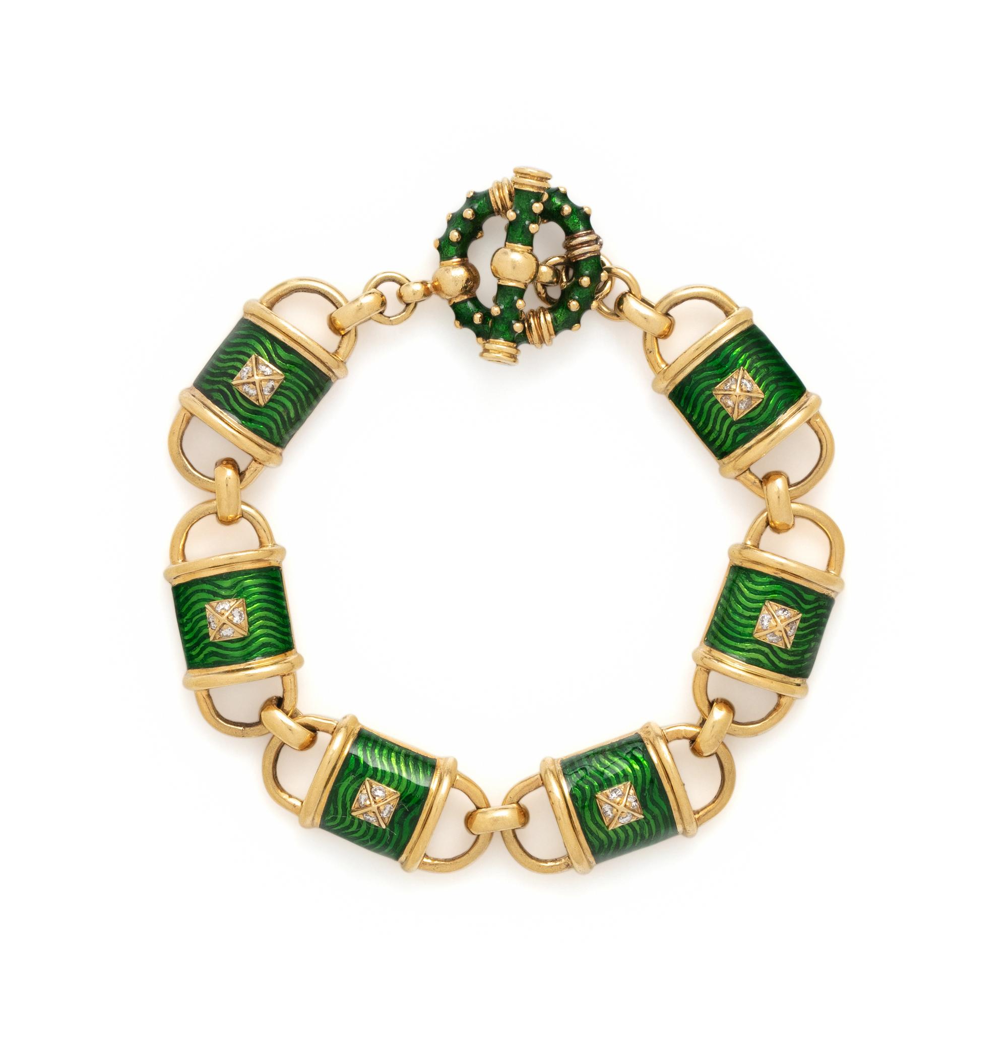 HIDALGO, YELLOW GOLD AND ENAMEL BRACELET