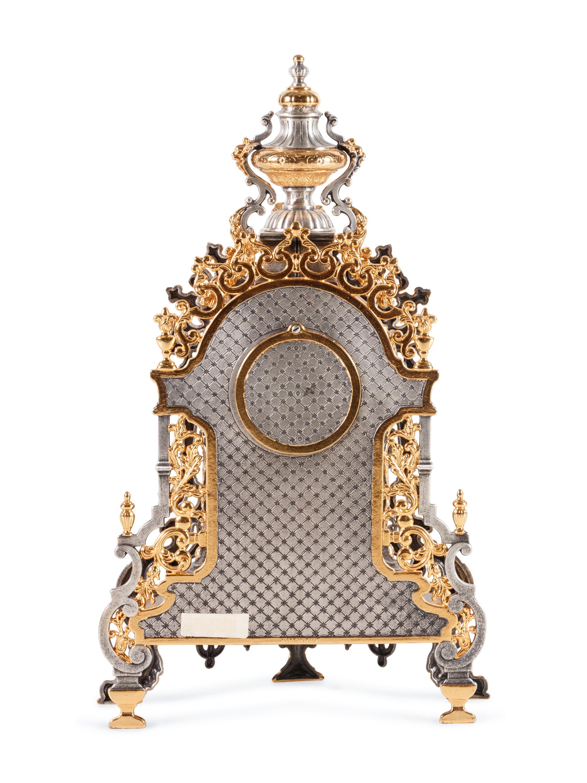 An Italian Gilt and Silvered Metal Mantel Clock