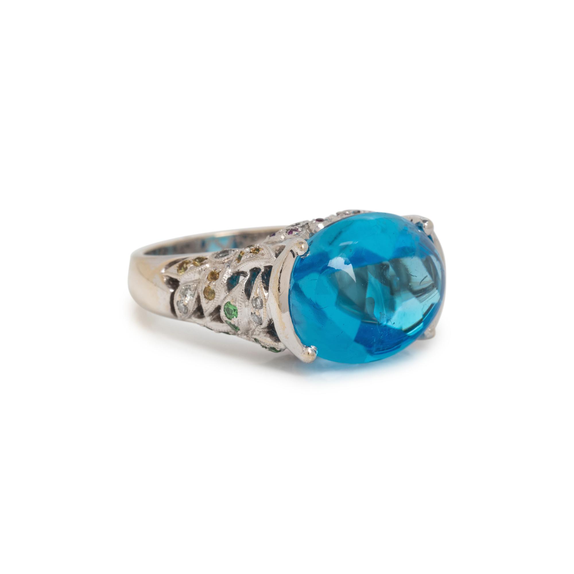 BLUE TOPAZ, DIAMOND AND MULTIGEM RING