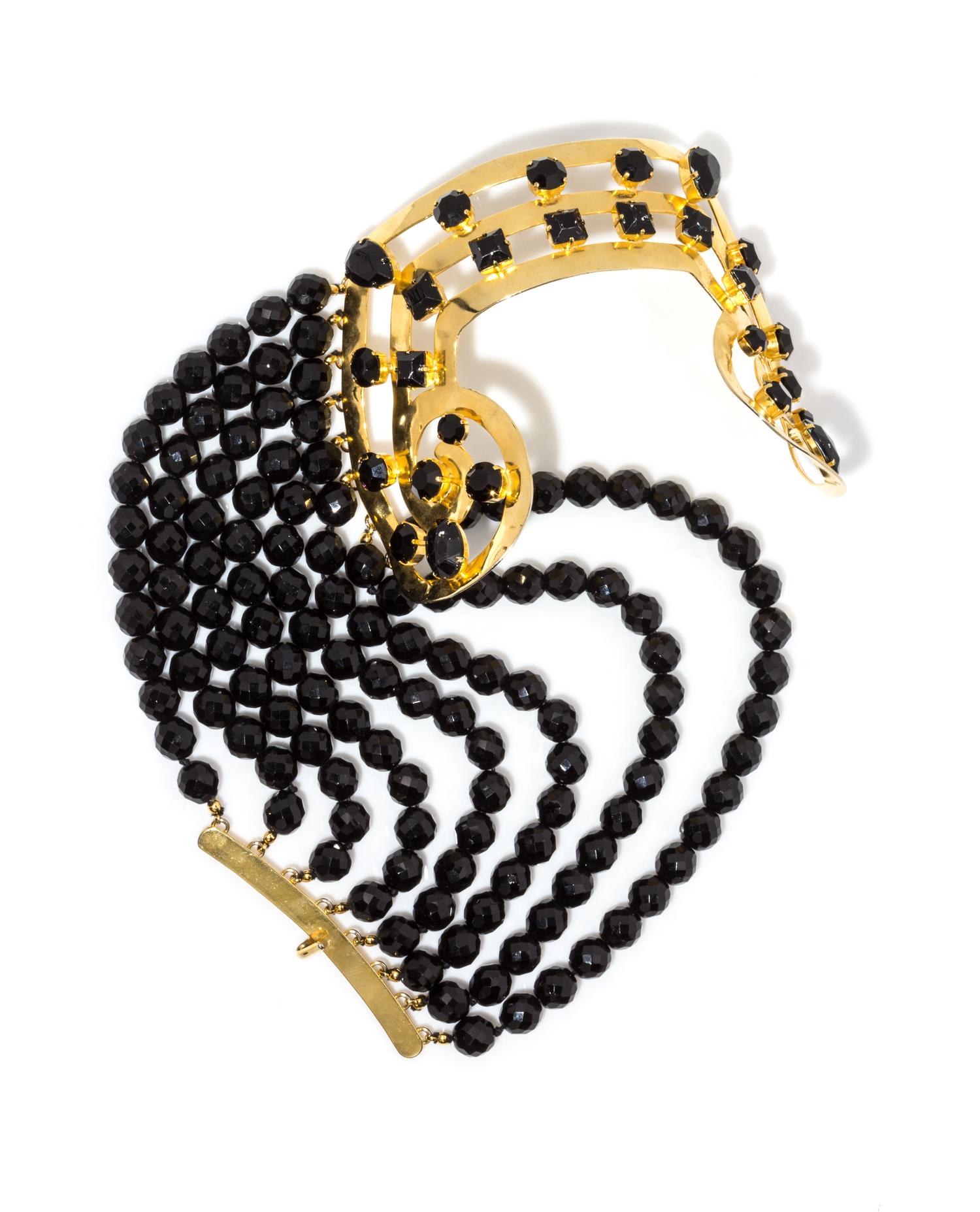A Gianni Versace Runway Hair Ornament and Matching Earclips, Hair cuff: 7" x 1.75"- 4.25"; Bead Drop: 6".