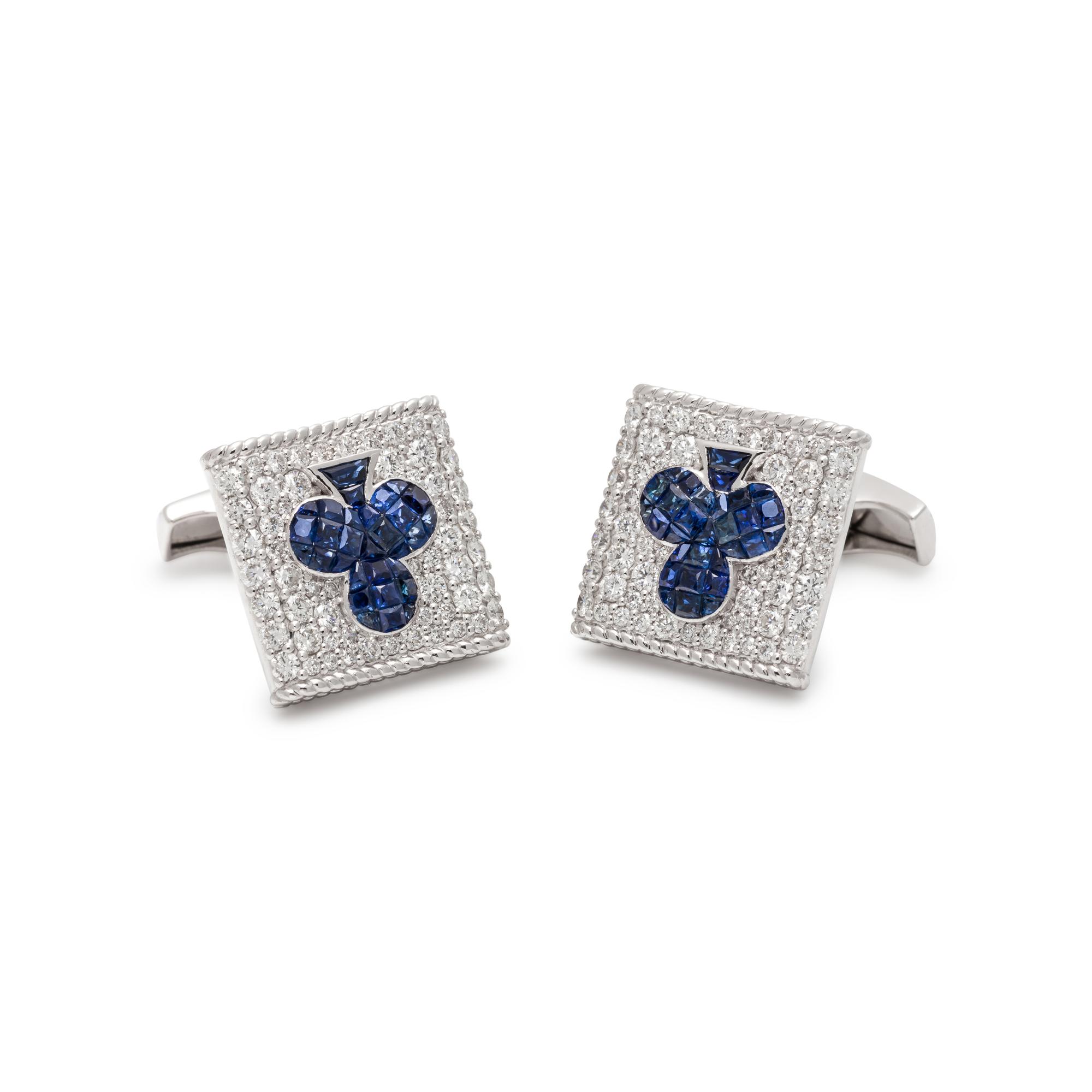 SAPPHIRE AND DIAMOND CLUB CUFFLINKS
