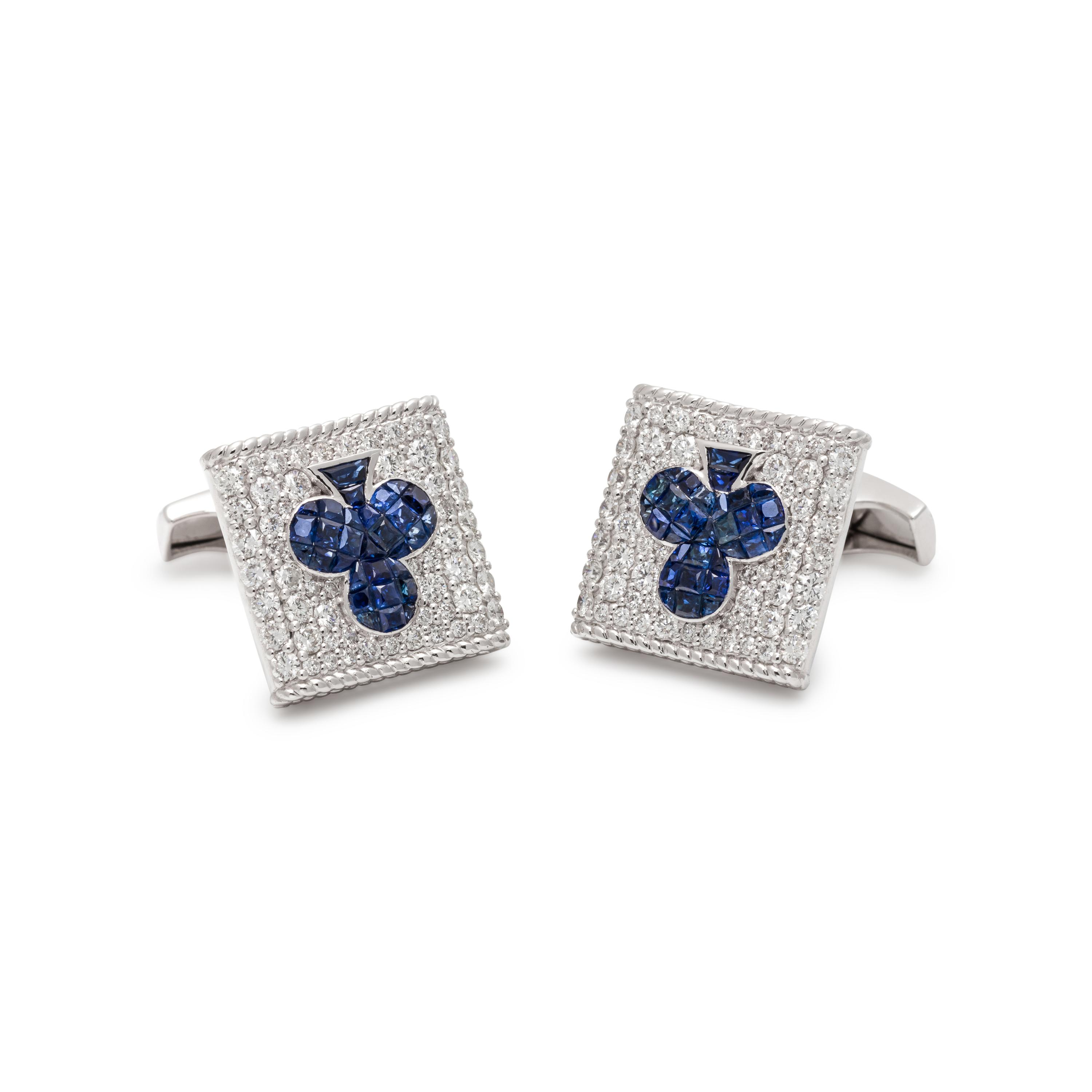 SAPPHIRE AND DIAMOND CLUB CUFFLINKS