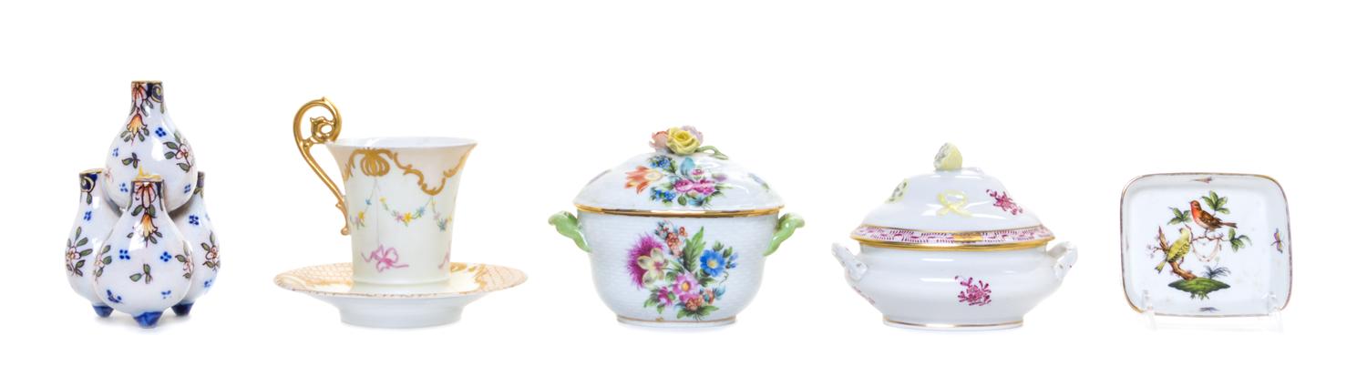 Five Porcelain Articles Height of tallest 5 1/4 inches.