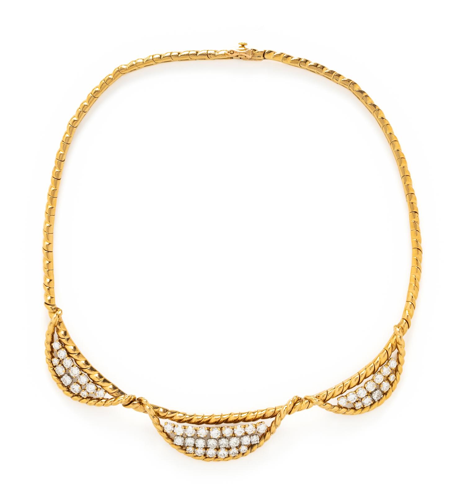 FRENCH, YELLOW GOLD AND DIAMOND NECKLACE