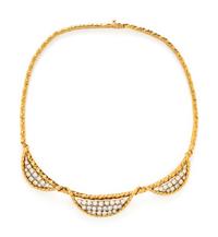 FRENCH, YELLOW GOLD AND DIAMOND NECKLACE