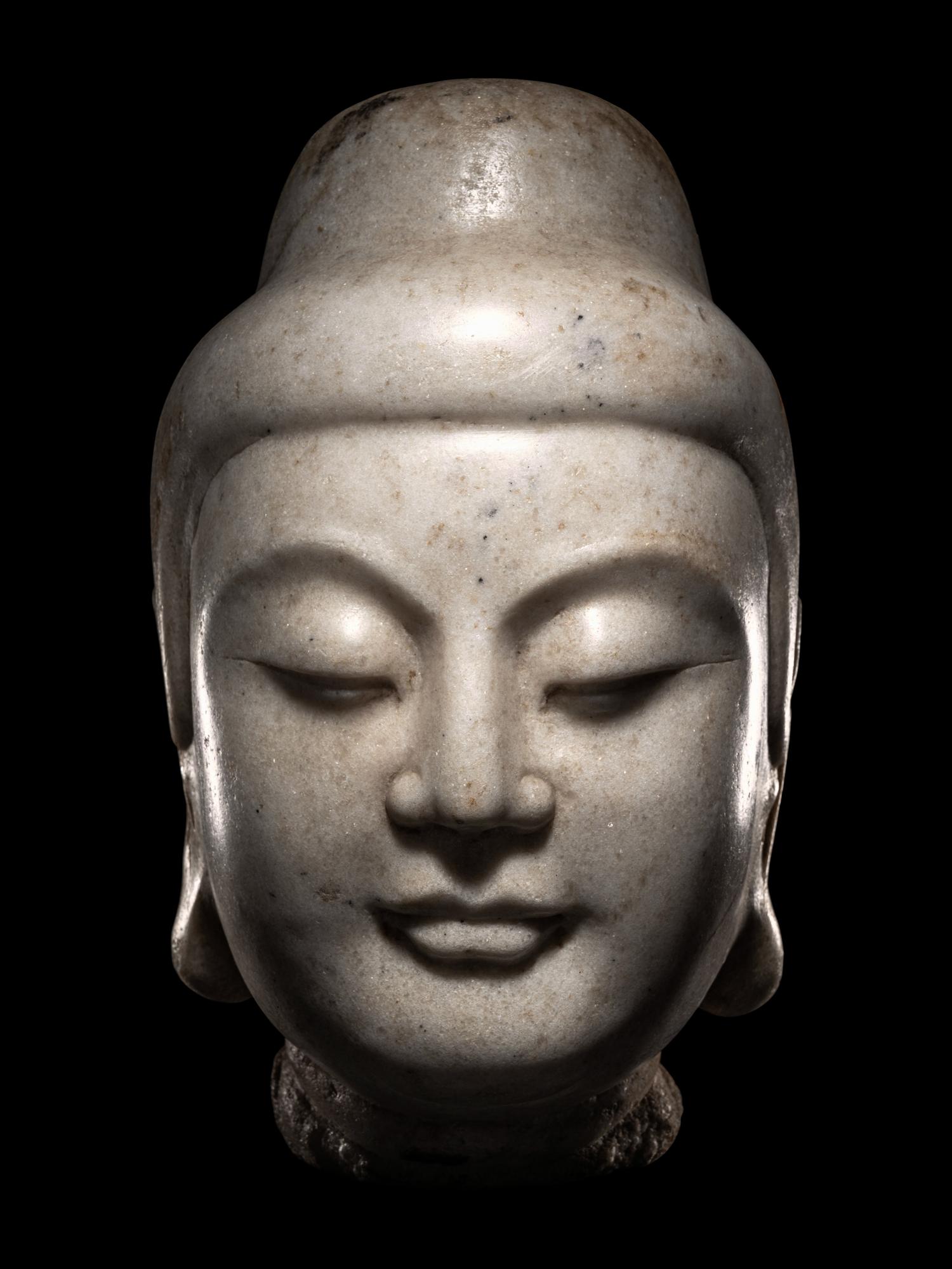 A Chinese White Marble Head of Buddha