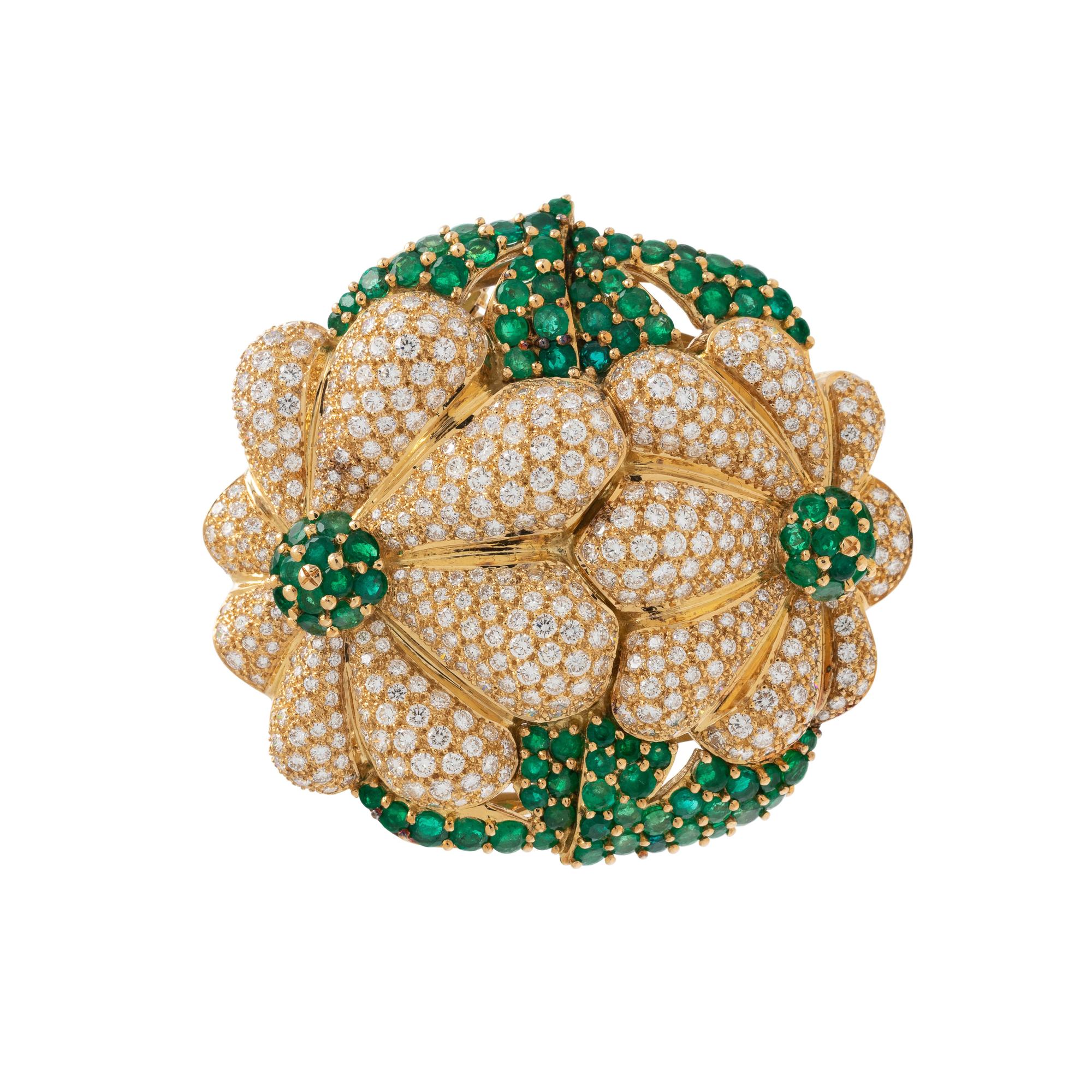 SABBADINI, DIAMOND AND EMERALD BROOCH