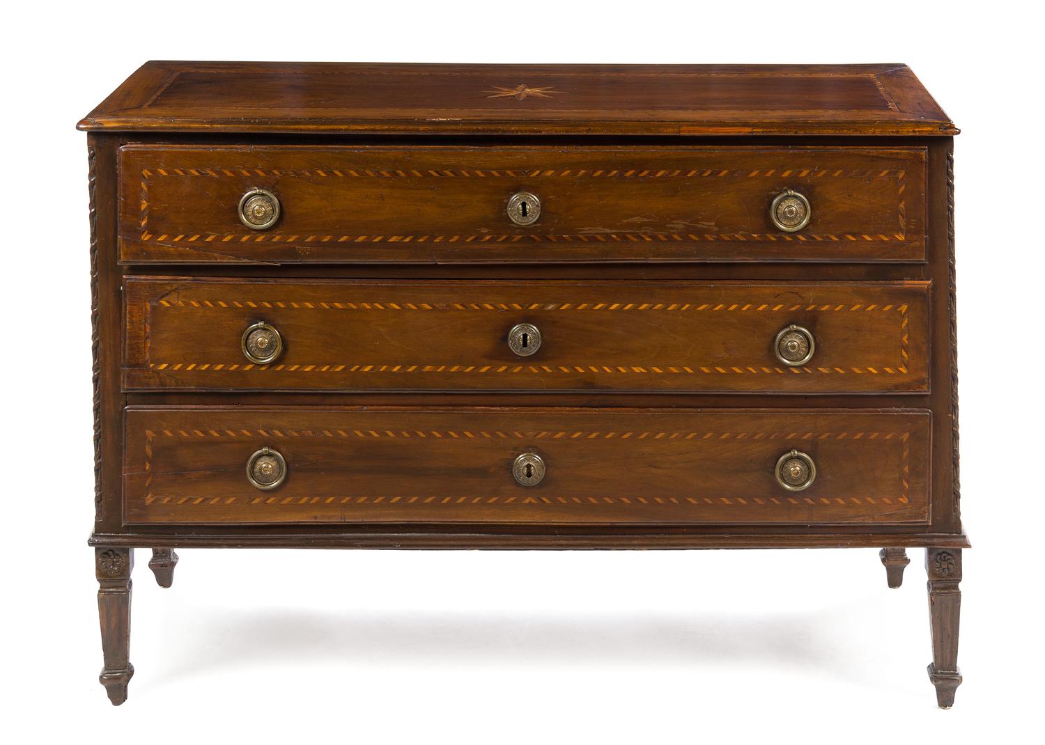 A North Italian Parquetry Commode Height 34 1/2 x width 51 x depth 20 3/4 inches. — 19TH CENTURY