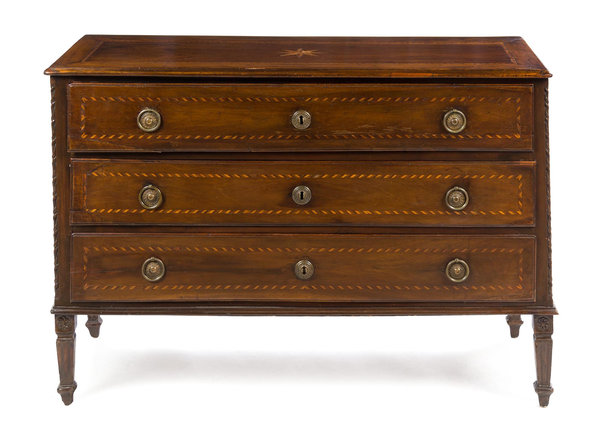 A North Italian Parquetry Commode Height 34 1/2 x width 51 x depth 20 3/4 inches. — 19TH CENTURY