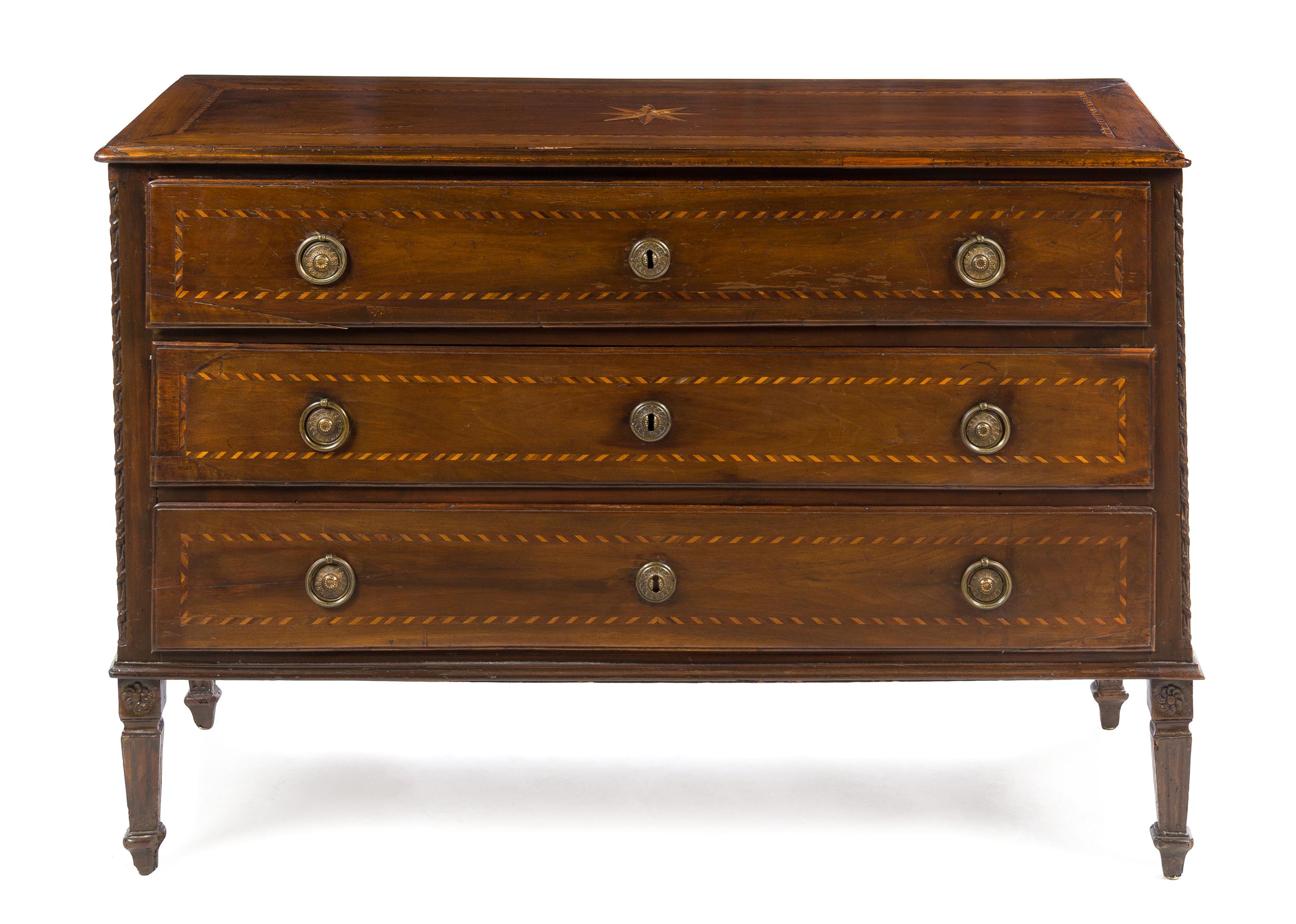 A North Italian Parquetry Commode Height 34 1/2 x width 51 x depth 20 3/4 inches. — 19TH CENTURY